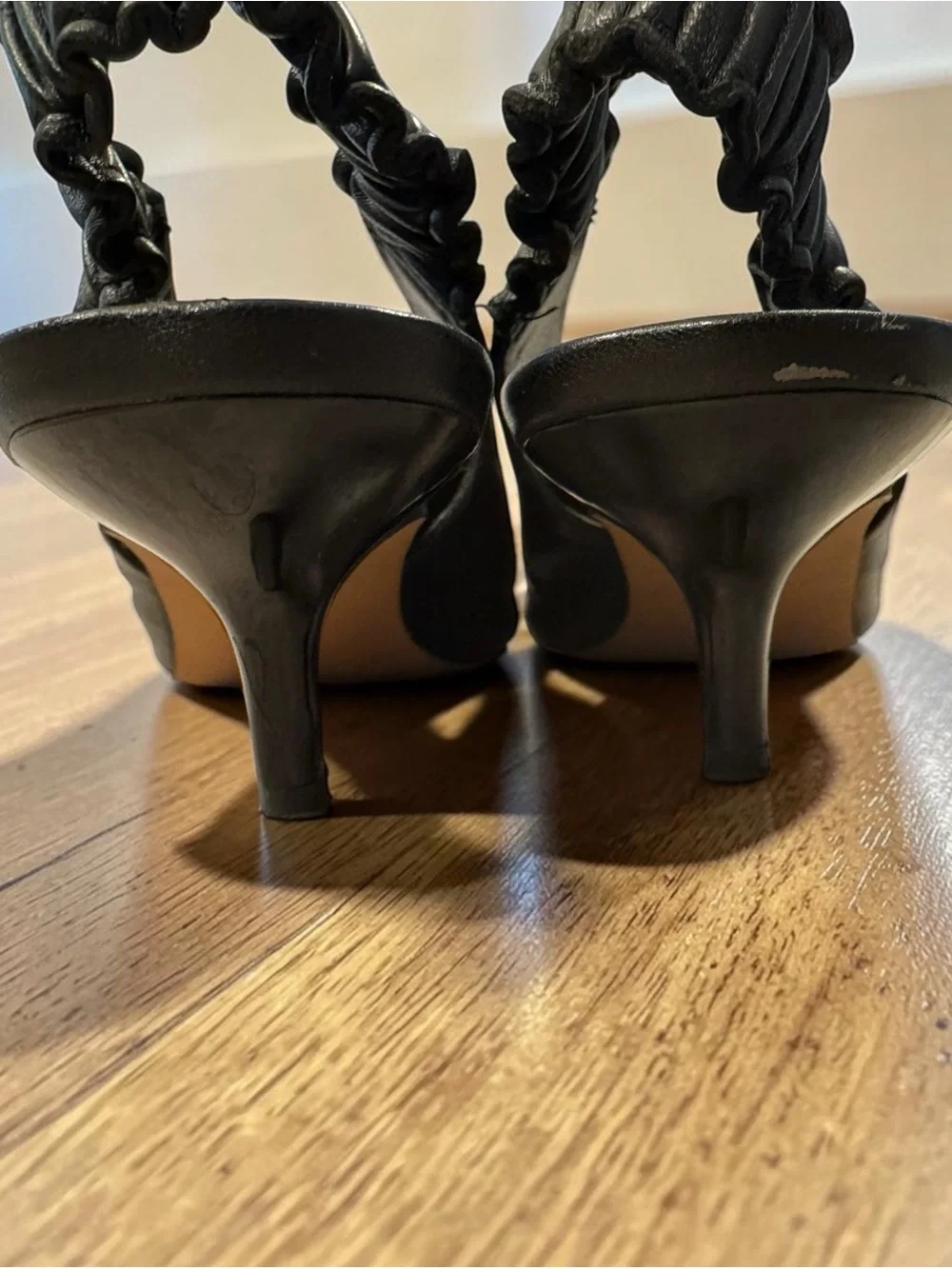 Rebecca Minkoff Black Leather kitten heel slingback pump